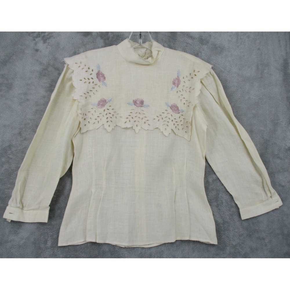 Vintage Cloak of Many Colors Blouse Women Size 4 Linen Floral Cottage Victorian